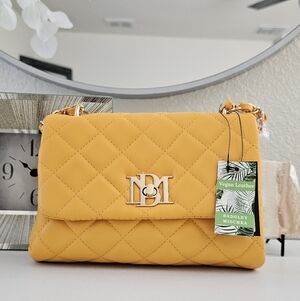 NWT Badgley Mischka Yellow Vegan Leather Crossbody